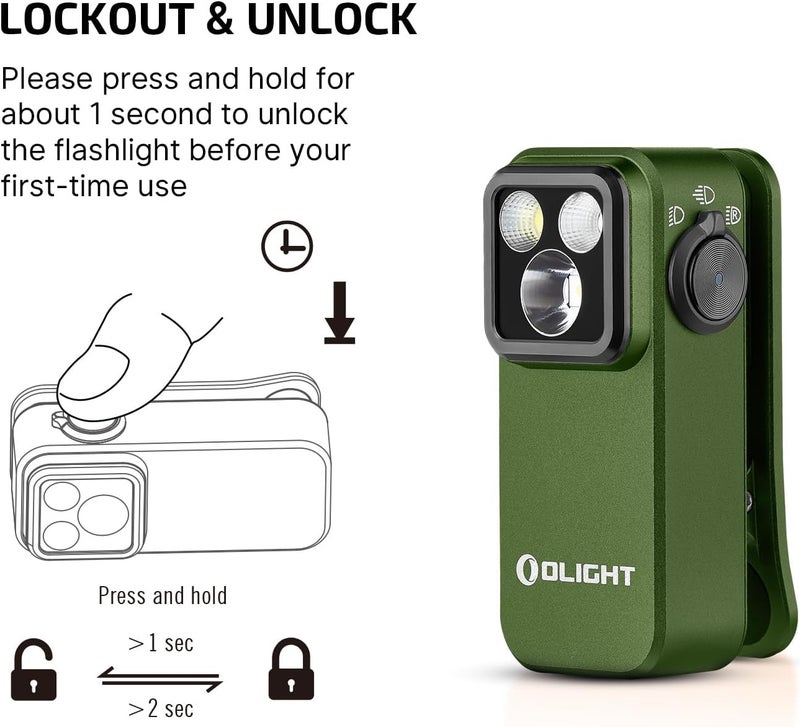 OLIGHT مصباح Oclip Pro EDC القابل للتعليق، قابل للشحن 500 لومن مع ثلاث حلول إضاءة، شحن Type-C، مصابيح مغناطيسية للإشارة، ركوب الدراجات، الاستخدام الخارجي أو الداخلي (أخضر OD) - Image 5